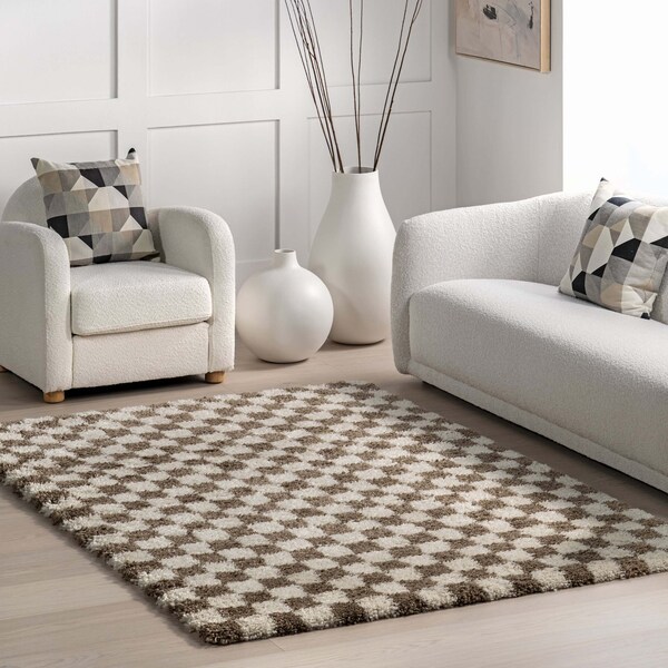 Nuloom Adelaide Mid-Century Checkered Shag Area Rug 6ft OZBZ04A-R606 - main
